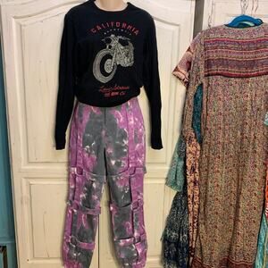 NWT Y2K TIE DYE BUCKLED O RING CARGO UTILITY PANTS PUNK RAVE ROCK s